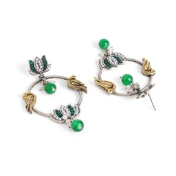 Priyaasi Silver Plated Artificial Stones and Beads Studded Peacock Shaped Drop Earrings image 3