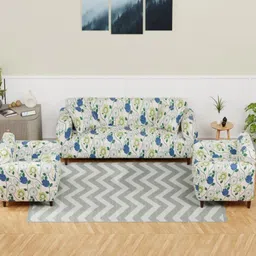 Lukzer White 22 Pieces Self Design Sofa Cover With Cushion Covers & Anti slip Foam Sticks-image-67