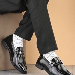 HERE&NOW Men Black Slip On Formal Loafers-picture-16