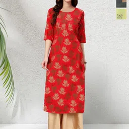 HERE&NOW Selection Of 2 Floral Printed Round Neck Straight Kurtas-picture-54