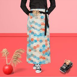 ArtzFolio Blue & Orange-Color Printed Cotton Waist Apron-58