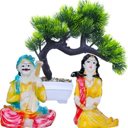 Aura White & Yellow 3 Pieces Musician Showpiece With Artificial Plant-1