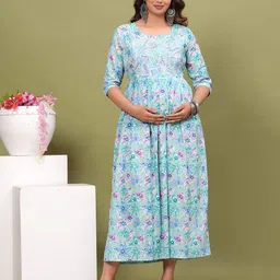 BAESD Women Floral Print Maternity Fit and Flare Dress-image-7