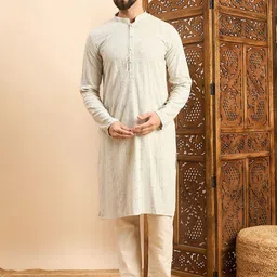 SWAGG INDIA Floral Embroidered Mandarin Collar Thread Work Straight Kurta-32