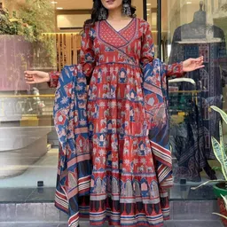 KALINI Women Embroidered Regular Thread Work Pure Cotton Kurta with Trousers & With Dupatta-19