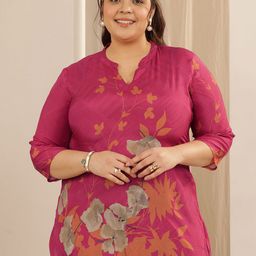 EXTRA LOVE BY LIBAS Women Plus Size Floral Printed Pure Cotton Mandarin Collar Kurti-image-99