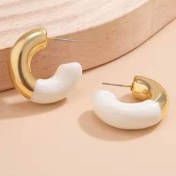 DKane Designs Stainless Steel Gold-Plated Crescent Shaped Half Hoop Earrings-37