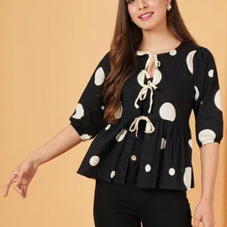 KALINI Polka Dot Print Cotton Peplum Top-image-24