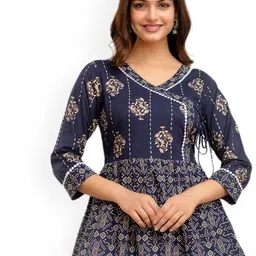 DMP FASHION Floral Printed V-Neck Pure Cotton Angrakha Peplum A-Line Kurti-picture-35
