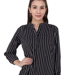 MALLORY WINSTON Women Striped Mandarin Collar Crepe Shirt Style Top-image-84