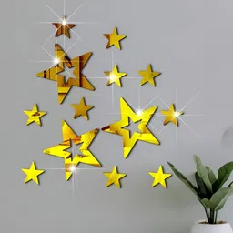 VAH Kya Bat Hai !! 13 - Pcs Yellow Big Stars Mirror Stickers for Wall-image-87