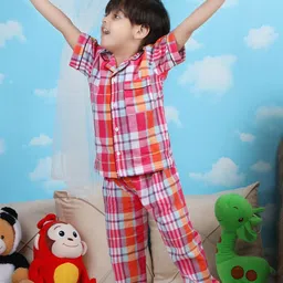 Polka Tots Boys Checked Pure Cotton Night suit-image-79