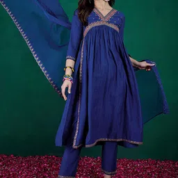 Sangria Embroidered Kurta With Trouser & Dupatta-picture-12