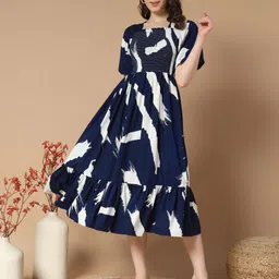 ZWERLON Print Puff Sleeve Applique A-Line Midi Dress-image-96