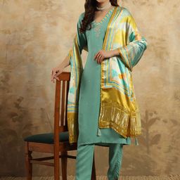 NIZA FASHION Women Embroidered Regular Kurta with Trousers & With Dupatta-image-93