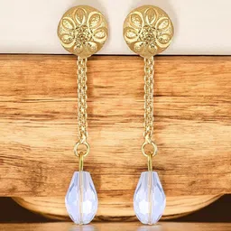 Vighnaharta Gold-Plated Artificial Beaded Contemporary Shaped Drop Earrings-15