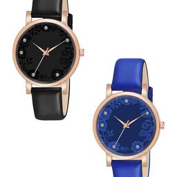 CSAMON Women pack of 2 Embellished Dial & Straps Analogue Watch C36RG BLK BLU R2 Leather-image-88