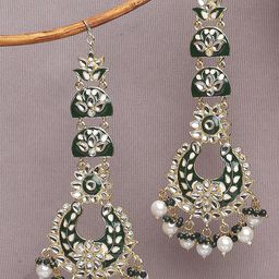 Anouk Gold-Plated Kundan Studded and Pearls Beaded Chandbalis Earrings-6