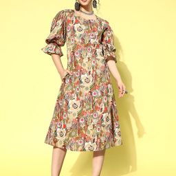 BAESD Women Floral Printed Sweetheart Neck Pure Cotton A-Line Dress-image-61