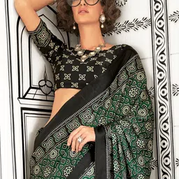 Mitera Ajrak Block Poly Crepe Block Print Saree image 3