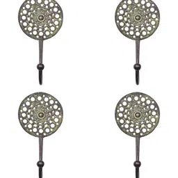 IndianShelf Bronze Toned & Green 4 Piece Brass Round Floral Key Holder Kitchen Hanger-picture-15