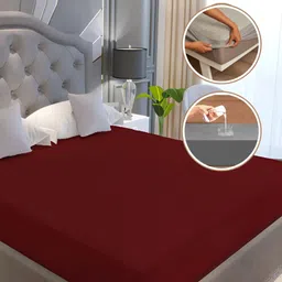 POORAK Maroon Terry Water Resistant Breathable Stretchable Mattress Protector-image-9