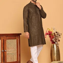 Jompers Embroidered Sequinned Kurta with Pyjamas image 4