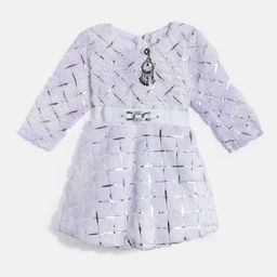 HERE&NOW Girls Checked Woollen Fit & Flare Dress-image-97