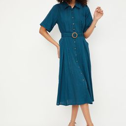 max Women Self Design Shirt Collar Cotton Shirt Midi Dress-image-63