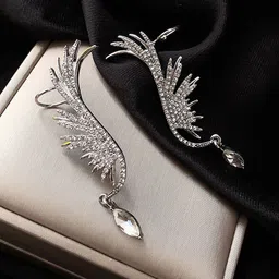 FIMBUL Stainless Steel Silver-Plated Crystals Studded Classic Antique Ear Cuffs-9