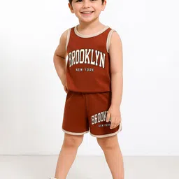 Yoonikk Boys Printed Pure Cotton Sleeveless T-shirt with Shorts-24
