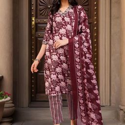 Banwaree Women Floral Printed Kurta with Trousers & Dupatta-image-22