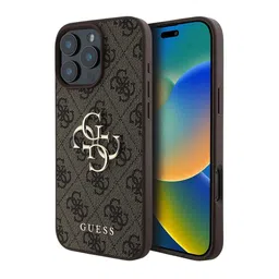 GUESS iPhone 16 Pro Max Brown PU Leather 4g Big Metal Logo Back Case-11