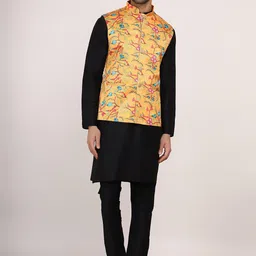 Sadree Mandarin Collar Long Sleeves Straight Kurta with Churidar & Nehru jacket-image-30