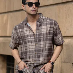 Powerlook Men Tartan Checked Spread Collar Casual Shirt-image-99