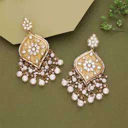Anouk Gold-Plated Artificial Stones Studded Contemporary Drop Earrings-12