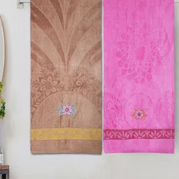 ANA Pink & Brown 2 Printed Cotton 350 GSM Bath Towel-image-92