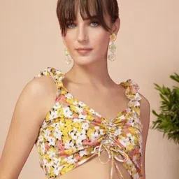 OOMPH! FACTOR Women Floral Printed Ruched Bralette Crop Top-picture-43
