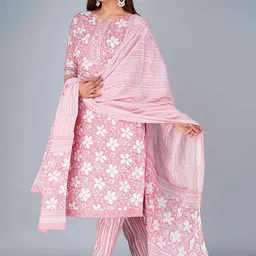 CTMTEX Women Floral Printed Regular Pure Cotton Kurta with Trousers & With Dupatta-picture-41