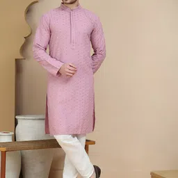 Jompers Geometric Embroidered Mandarin Collar Sequinned Straight Kurta With Pyjamas-picture-12