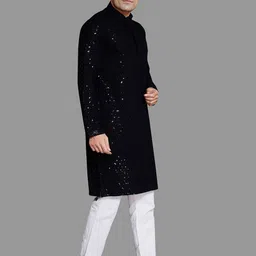 DIVISIVE Men Ethnic Motifs Embroidered Regular Sequinned Kurta with Pyjamas image 5
