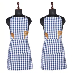 Aura 2-Pcs Blue & White Checkered Waterproof Skin Friendly Breathable Kitchen Aprons-11