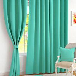 Aura Turquoise Blue Set of 2 Black Out Door Curtain-image-23