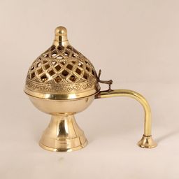 Exotic India Gold Toned Incense Burner Brass Pooja Essential-image-31