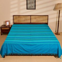 Fabindia Turquoise Blue Woven Cotton Double King Bed Cover-image-80