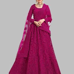 JULEE Women Floral Embroidered Net Fit & Flare Ethnic Dress-picture-21