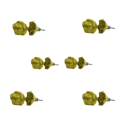 Indianshelf 6Pcs Yellow Textured Ceramic Rose Flower Knobs-13