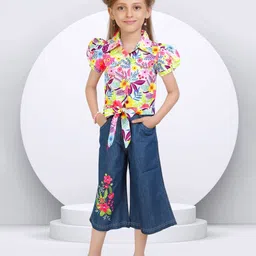 Lei-Chie Girls Printed Linen Shirt With Capri-picture-1