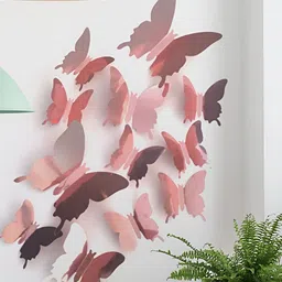 INDIAN ROYALS 12Pcs Pink 3D Butterfly Waterproof Self Adhesive Wall Stickers-image-19