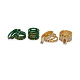 SOMIL Set Of 10 Artificial Stones Glass Bangles-picture-31